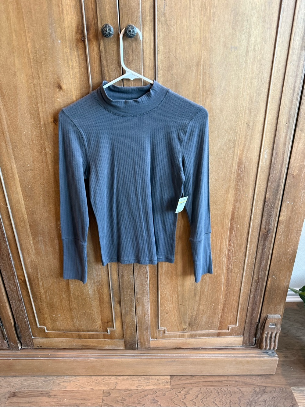 Free People Ribbed Mock Neck Long Sleeve Top — Charcoal Gray